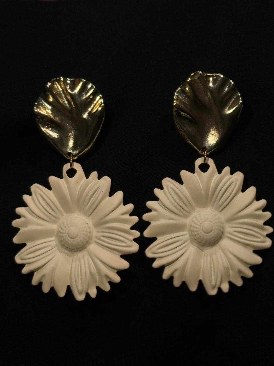 Elegant Gold & Ivory Floral Statement Earrings