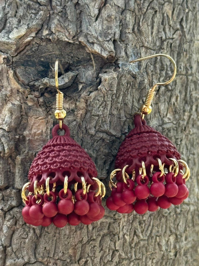 Red Beaded Jhumka Earrings – Handcrafted Traditional Design