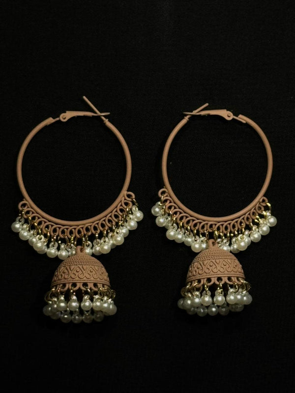 Beige Hoop Jhumka Earrings