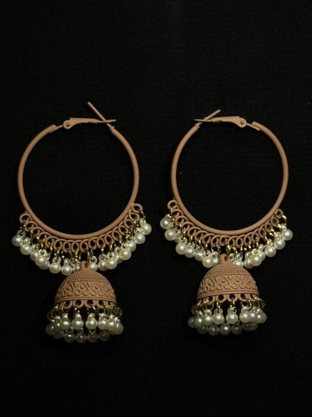 Beige Hoop Jhumka Earrings
