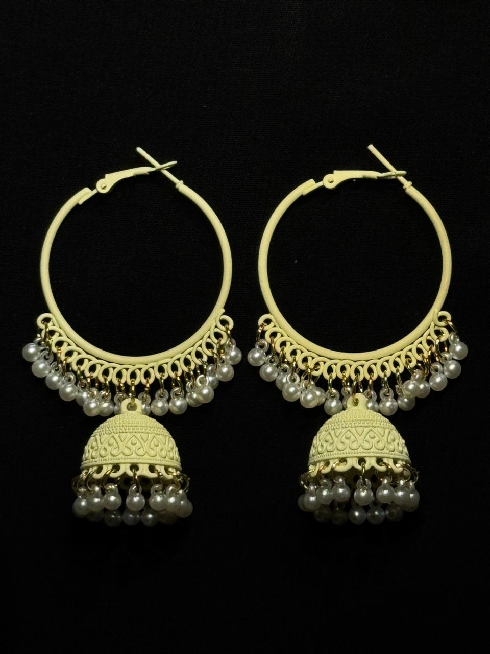 Traditional Gold-Plated Jhumka Hoop Earrings with Pearl Beads