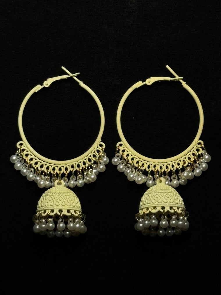 Traditional Gold-Plated Jhumka Hoop Earrings with Pearl Beads
