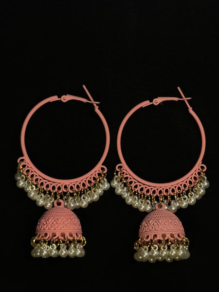 Pink Hoop Jhumka Earrings