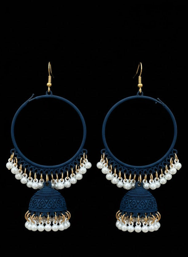 Navy Blue Hoop Jhumka Earrings
