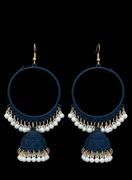 Navy Blue Hoop Jhumka Earrings